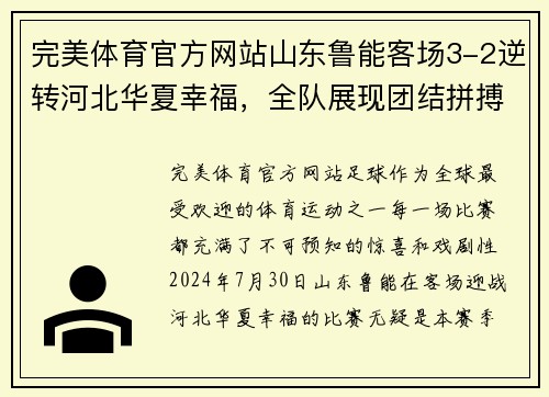 完美体育官方网站山东鲁能客场3-2逆转河北华夏幸福，全队展现团结拼搏精神